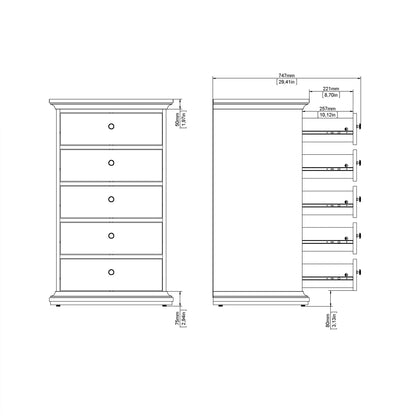 Cote | Furniture Paris Chest of Drawers, 5 Drawer - Grey Paris, Chest of Drawers 70176717igig