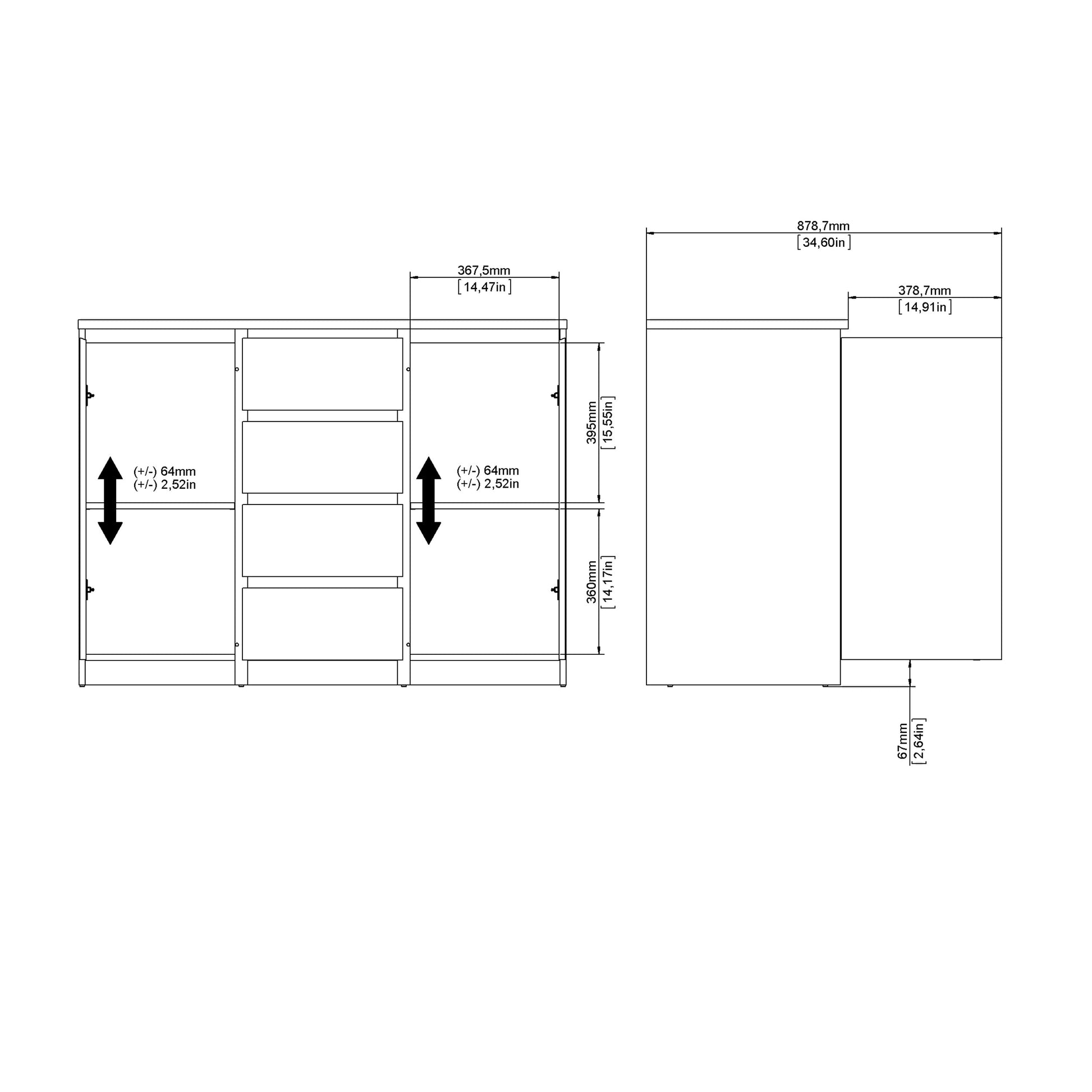 Cote | Furniture Naia Sideboard, 4 Drawer + 2 Door - Black Naia, Sideboards 70271077gm