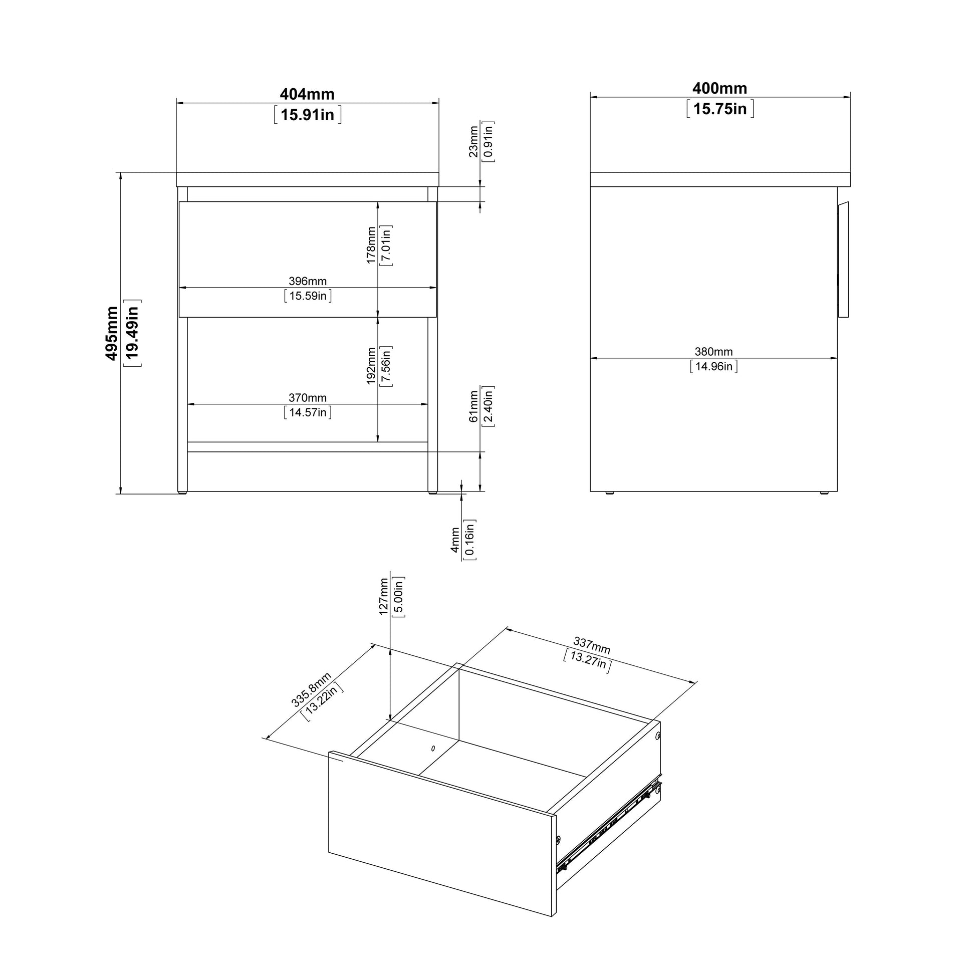 Cote | Furniture Naia Bedside Table, 1 Drawer + 1 Shelf - Black Naia, Bedside Tables 70271082gm