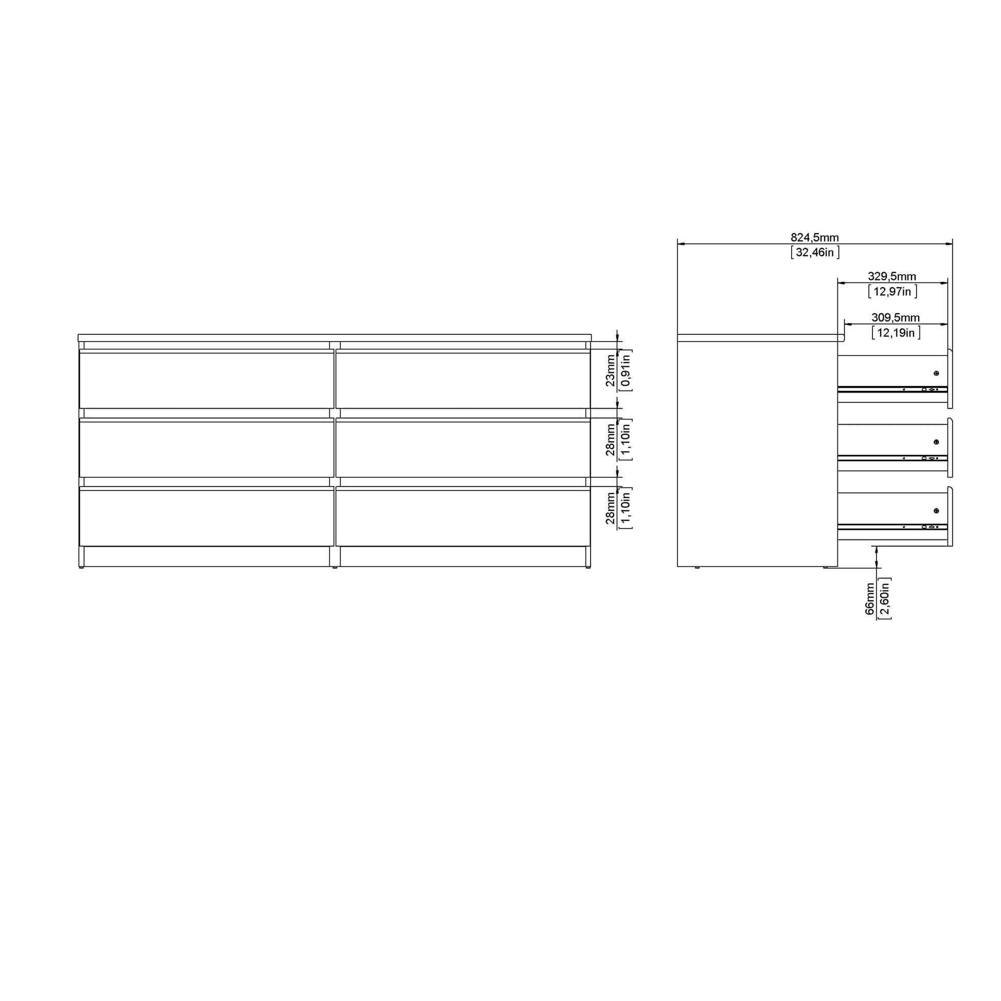 Cote | Furniture Naia Chest of Drawers, Wide 6 Drawer (3+3) - White Naia, Chest of Drawers 7027623249