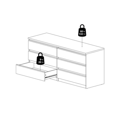 Cote | Furniture Naia Chest of Drawers, Wide 6 Drawer (3+3) - White Naia, Chest of Drawers 7027623249