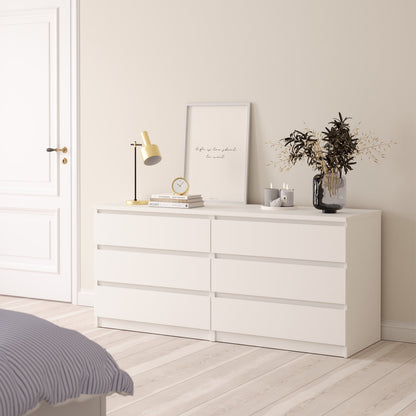 Cote | Furniture Naia Chest of Drawers, Wide 6 Drawer (3+3) - White Naia, Chest of Drawers 7027623249