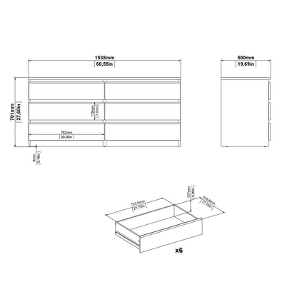 Cote | Furniture Naia Chest of Drawers, Wide 6 Drawer (3+3) - White Naia, Chest of Drawers 7027623249