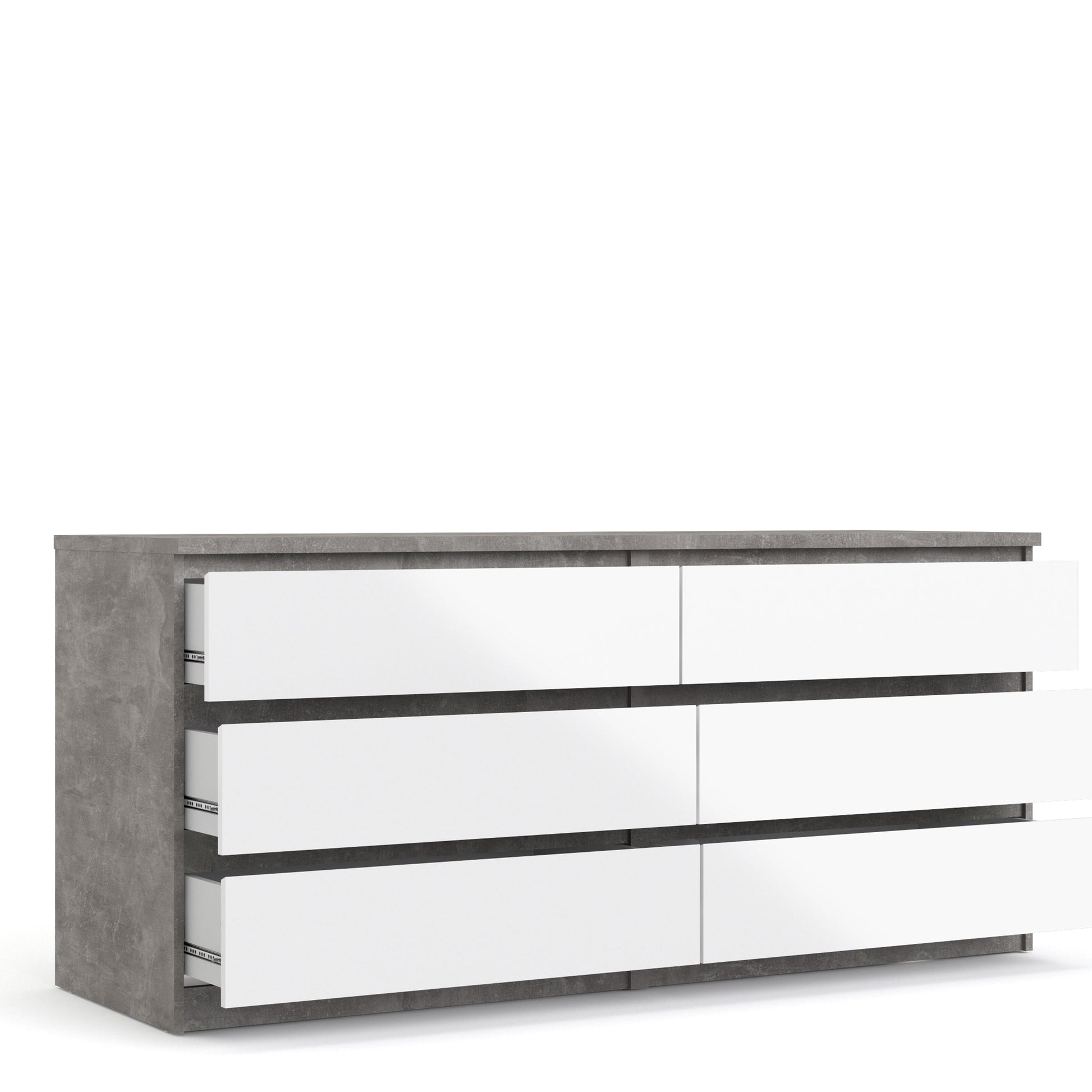 Cote | Furniture Naia Chest of Drawers, Wide 6 Drawer (3+3) - Concrete Grey & White Naia, Chest of Drawers 70276232gxuu