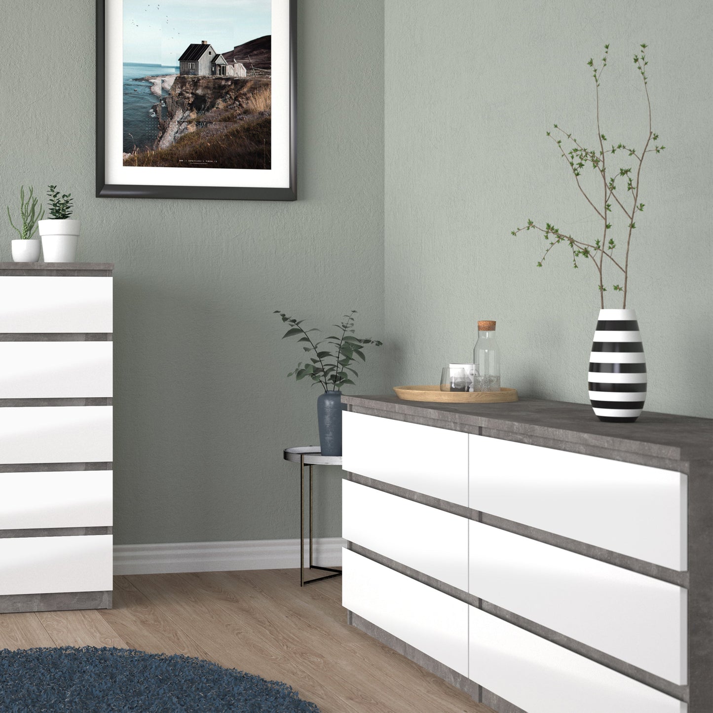 Cote | Furniture Naia Chest of Drawers, Wide 6 Drawer (3+3) - Concrete Grey & White Naia, Chest of Drawers 70276232gxuu