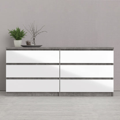 Cote | Furniture Naia Chest of Drawers, Wide 6 Drawer (3+3) - Concrete Grey & White Naia, Chest of Drawers 70276232gxuu