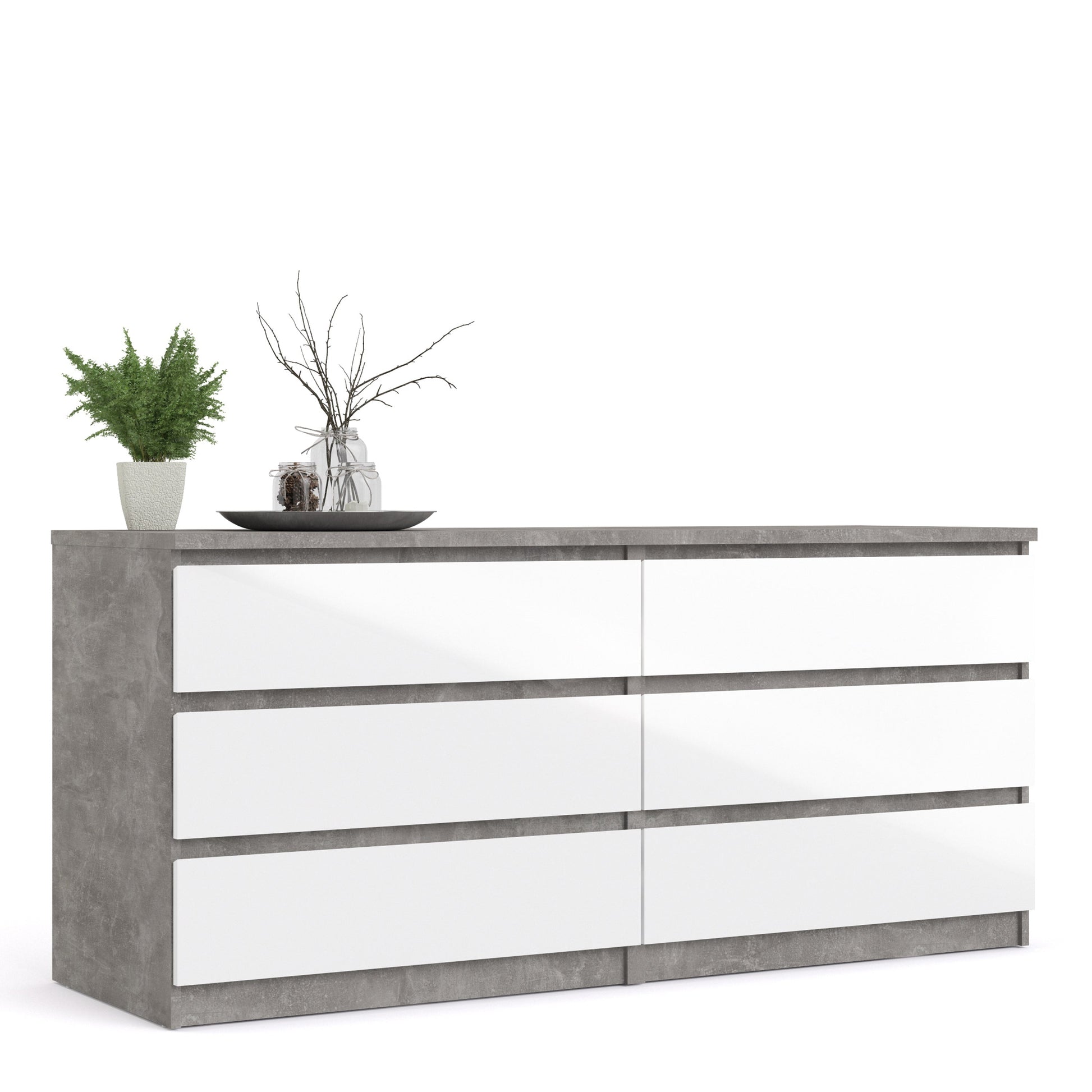 Cote | Furniture Naia Chest of Drawers, Wide 6 Drawer (3+3) - Concrete Grey & White Naia, Chest of Drawers 70276232gxuu