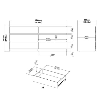 Cote | Furniture Naia Chest of Drawers, Wide 6 Drawer (3+3) - Oak Naia, Chest of Drawers 70276232hl