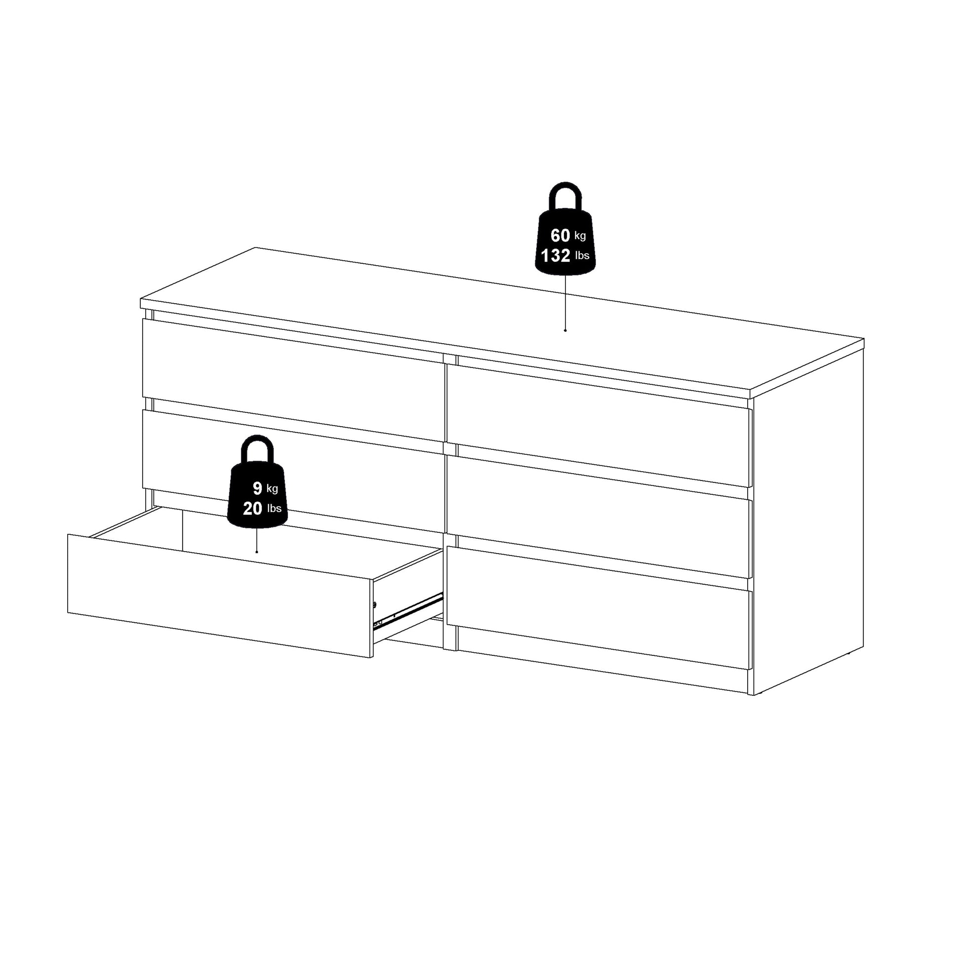 Cote | Furniture Naia Chest of Drawers, Wide 6 Drawer (3+3) - Oak Naia, Chest of Drawers 70276232hl