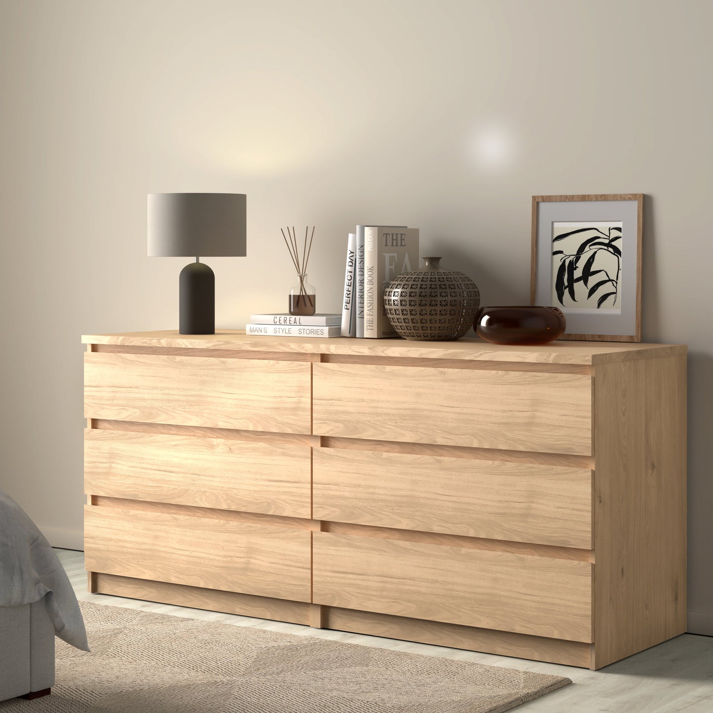 Cote | Furniture Naia Chest of Drawers, Wide 6 Drawer (3+3) - Oak Naia, Chest of Drawers 70276232hl