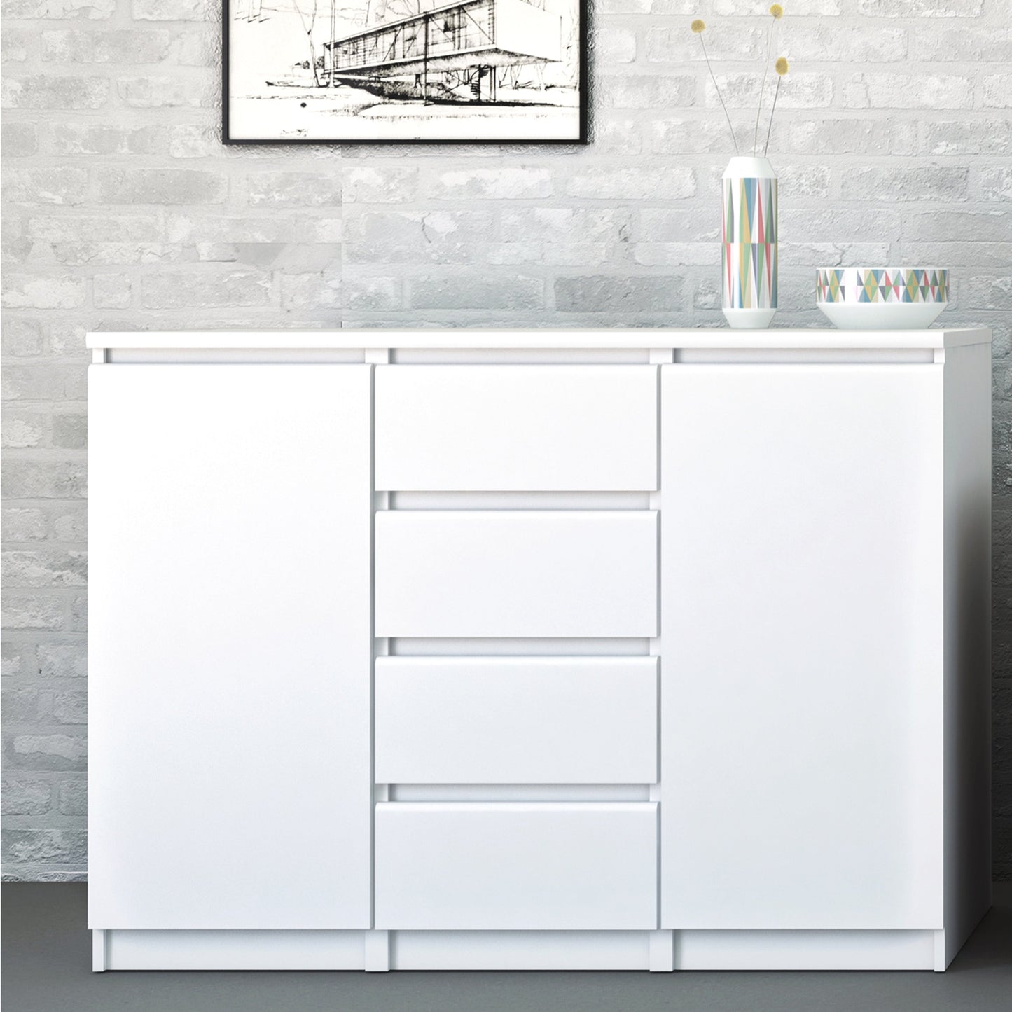 Cote | Furniture Naia Sideboard, 4 Drawer + 2 Doors - White Naia, Sideboards 70276236uu