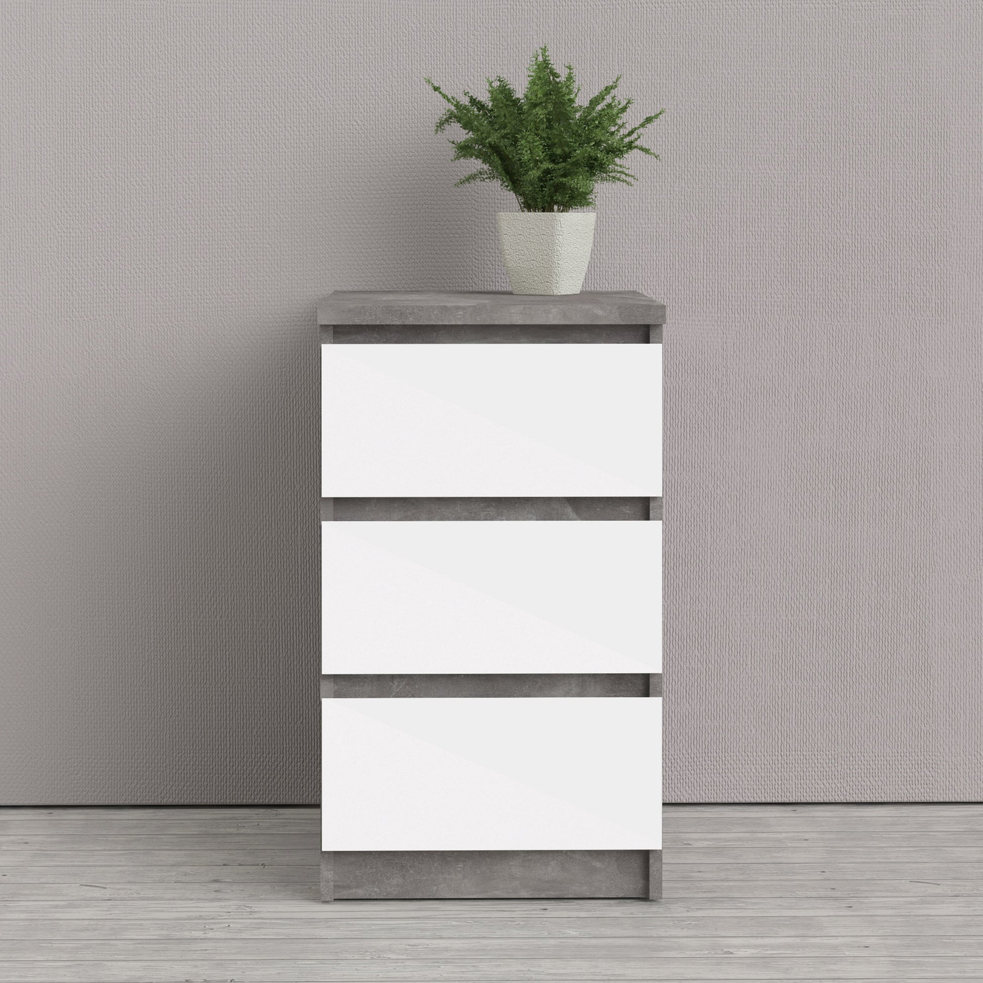 Cote | Furniture Naia Bedside Table, 3 Drawer - Concrete Grey & White Naia, Bedside Tables 70276237gxuu