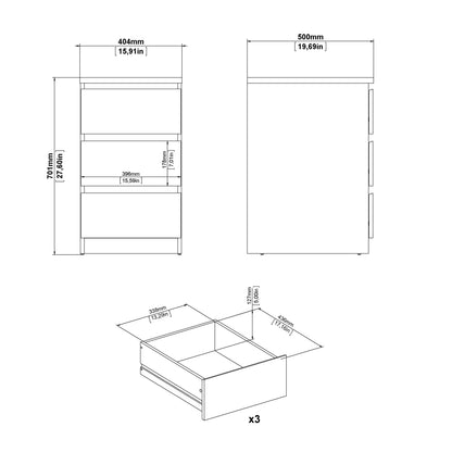 Cote | Furniture Naia Bedside Table, 3 Drawer - White Naia, Bedside Tables 70276237uu