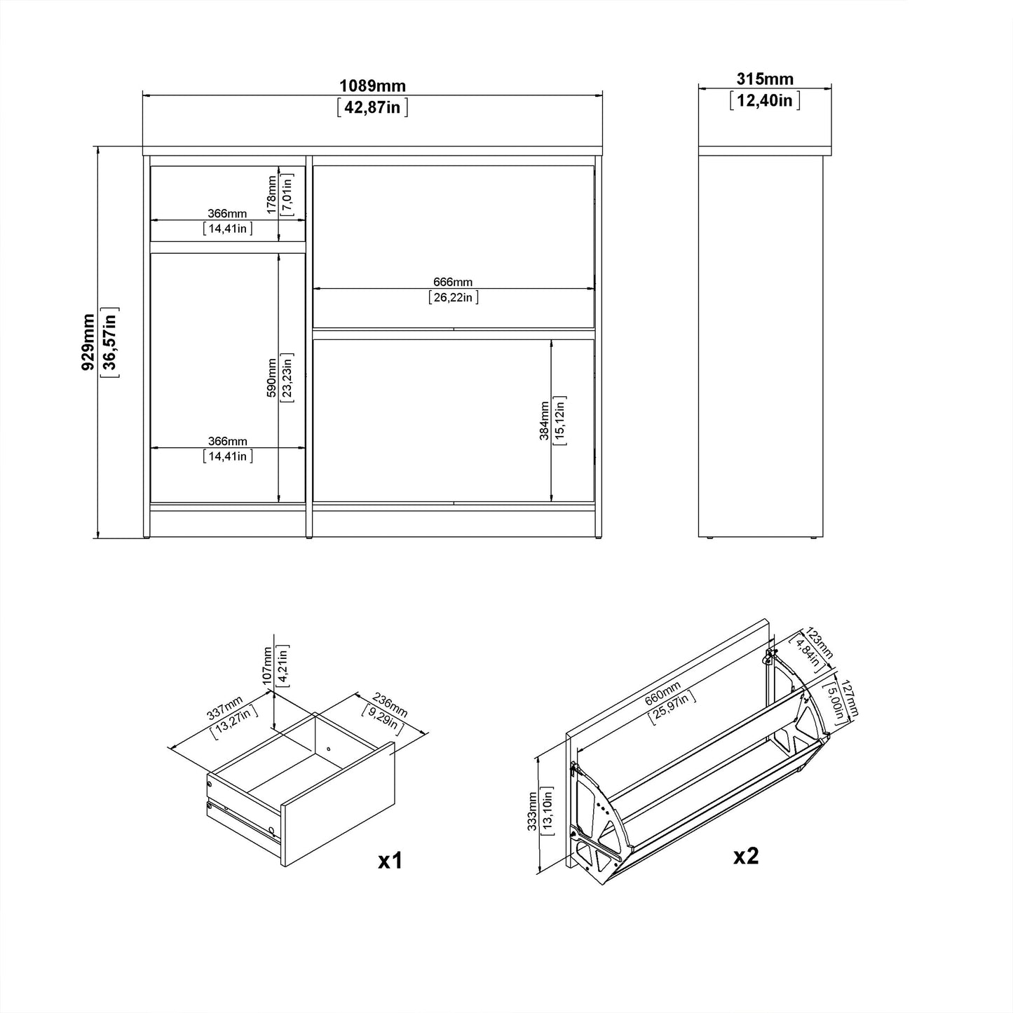 Cote | Furniture Naia Shoe Storage, 2 Compartments, 1 Door + 1 Drawer - Black Naia, Shoe Storage 70292206gmgm