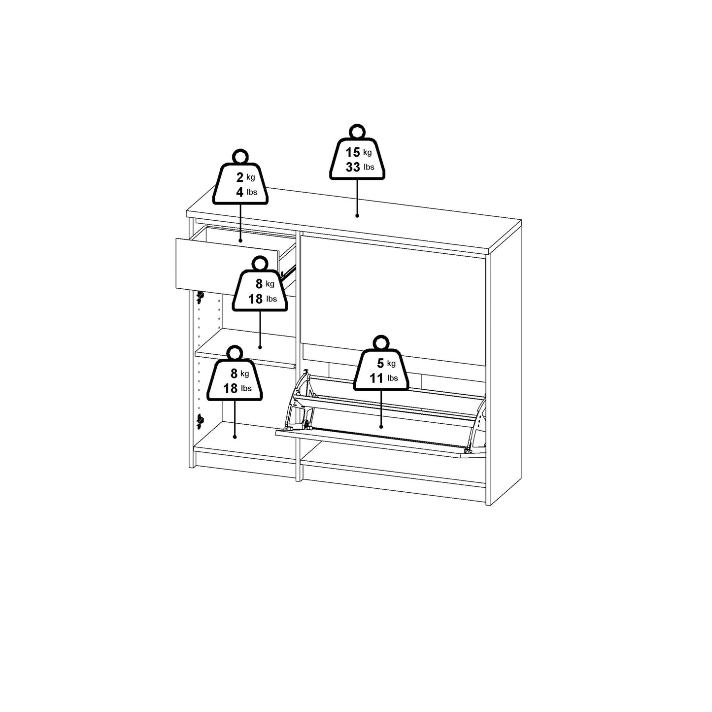 Cote | Furniture Naia Shoe Storage, 2 Compartments, 1 Door + 1 Drawer - Concrete Grey & White Naia, Shoe Storage 70292206gxuu