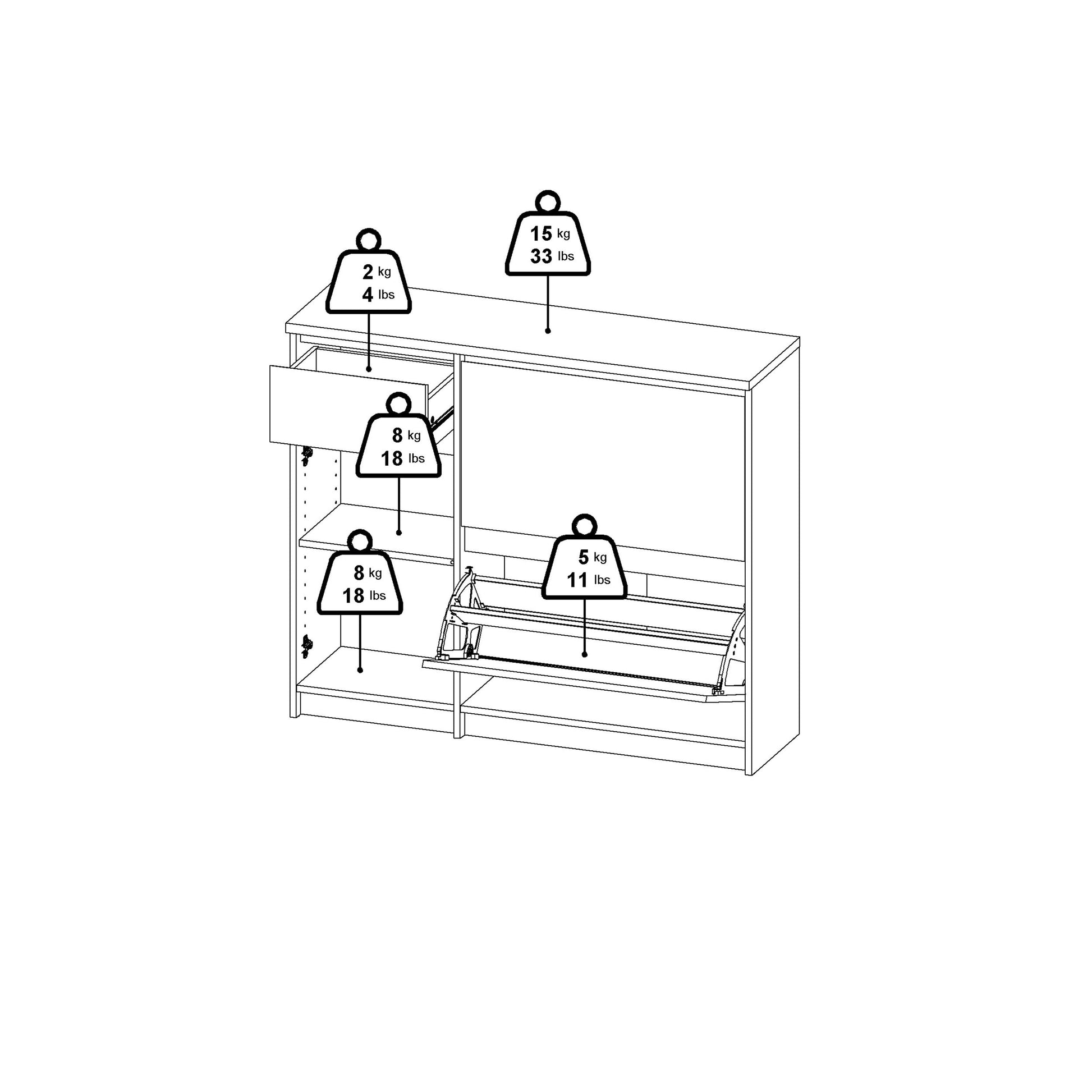 Cote | Furniture Naia Shoe Storage, 2 Compartments, 1 Door + 1 Drawer - Concrete Grey & White Naia, Shoe Storage 70292206gxuu