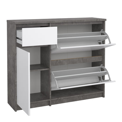 Cote | Furniture Naia Shoe Storage, 2 Compartments, 1 Door + 1 Drawer - Concrete Grey & White Naia, Shoe Storage 70292206gxuu