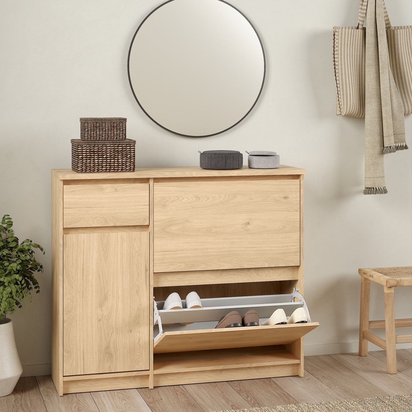 Cote | Furniture Naia Shoe Storage, 2 Compartments, 1 Door + 1 Drawer - Oak Naia, Shoe Storage 70292206hlhl