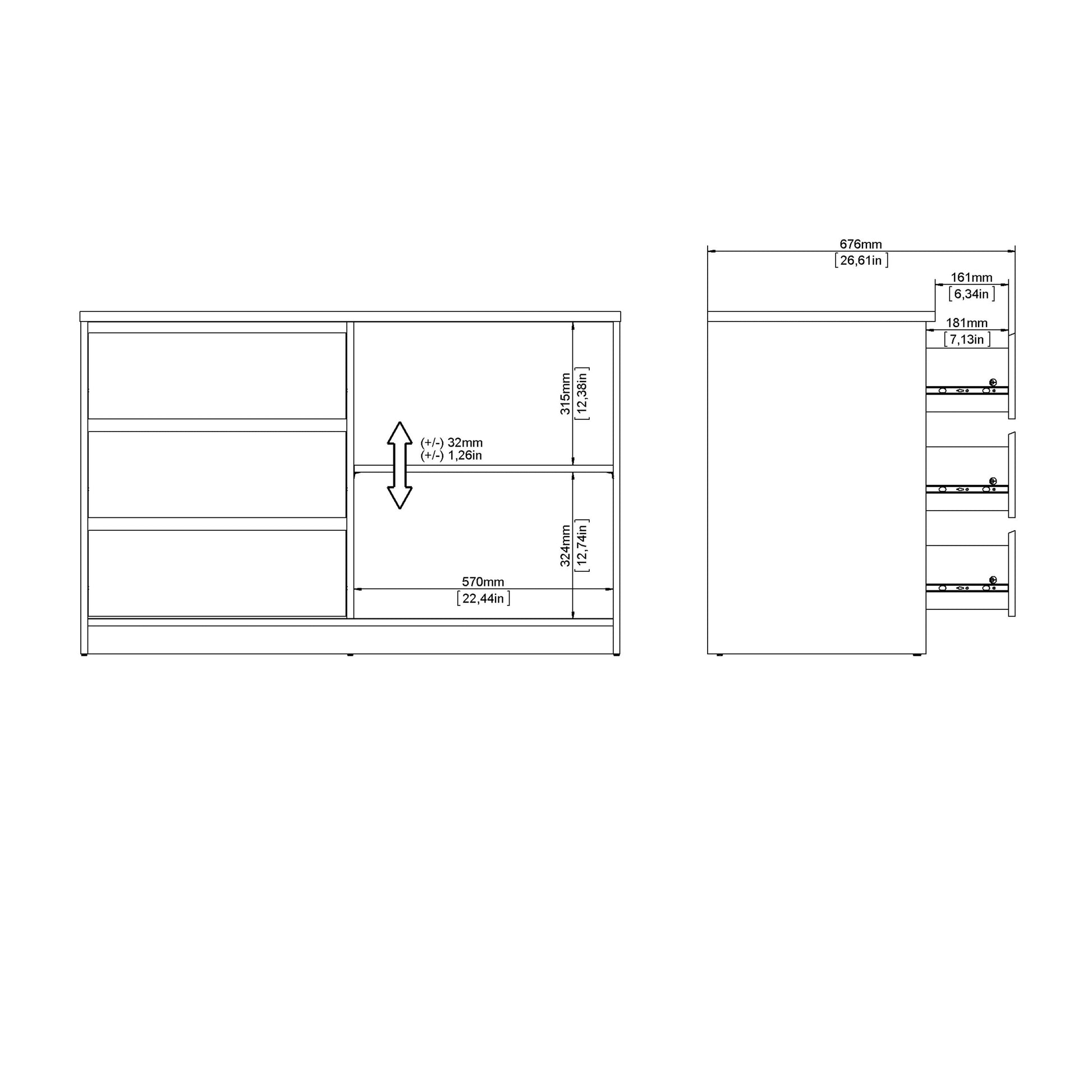 Cote | Furniture Naia Storage Cabinet, 1 Sliding Door + 3 Drawer - Oak Naia, Cupboards 70292207hlhl