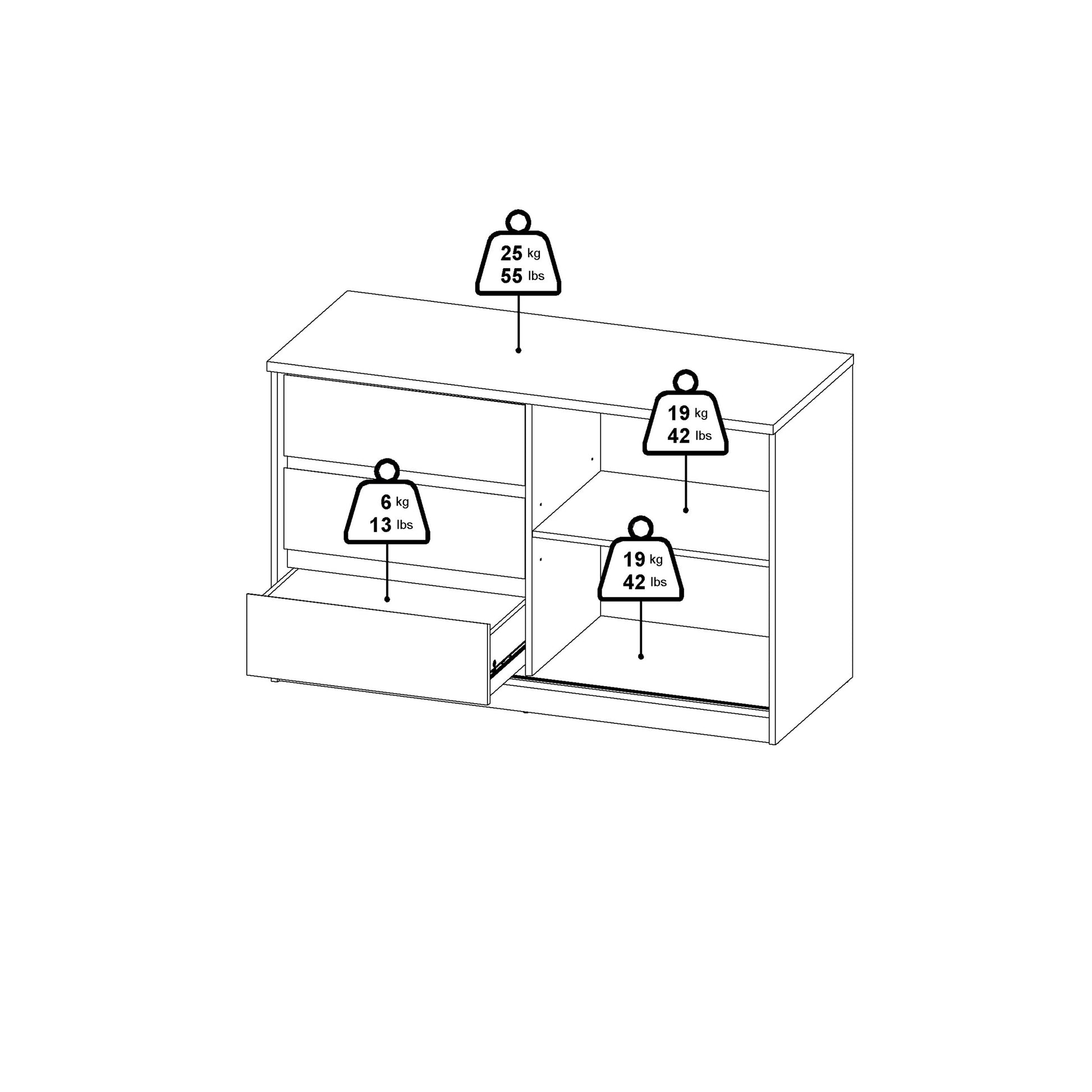 Cote | Furniture Naia Storage Cabinet, 1 Sliding Door + 3 Drawer - Oak Naia, Cupboards 70292207hlhl