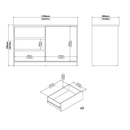 Cote | Furniture Naia Storage Cabinet, 1 Sliding Door + 3 Drawer - Oak Naia, Cupboards 70292207hlhl