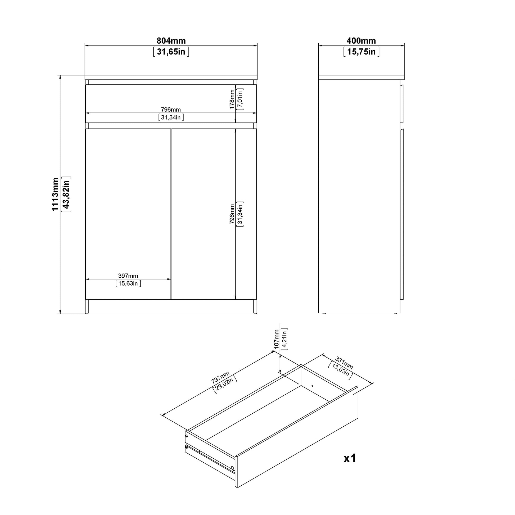 Cote | Furniture Naia Shoe Storage, 2 Doors +1 Drawer - Oak & White Naia, Shoe Storage 70292209hl49