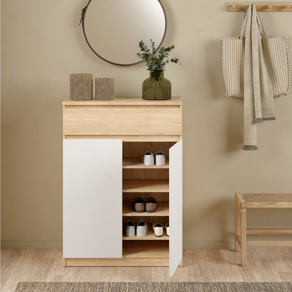 Cote | Furniture Naia Shoe Storage, 2 Doors +1 Drawer - Oak & White Naia, Shoe Storage 70292209hl49