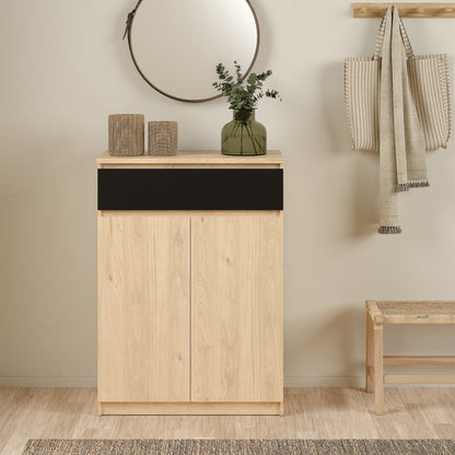 Cote | Furniture Naia Shoe Storage, 2 Doors +1 Drawer - Oak & Black Naia, Shoe Storage 70292209hlgm