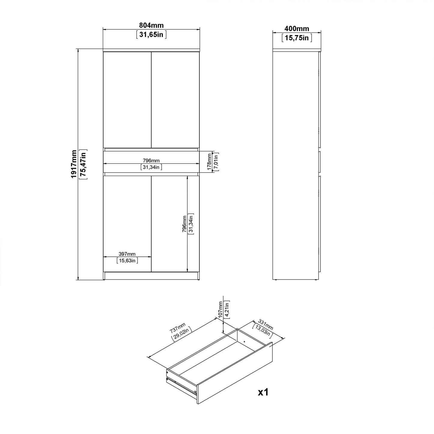 Cote | Furniture Naia Shoe Storage, 4 Doors + 1 Drawer - Oak & White Naia, Shoe Storage 70292210hl49