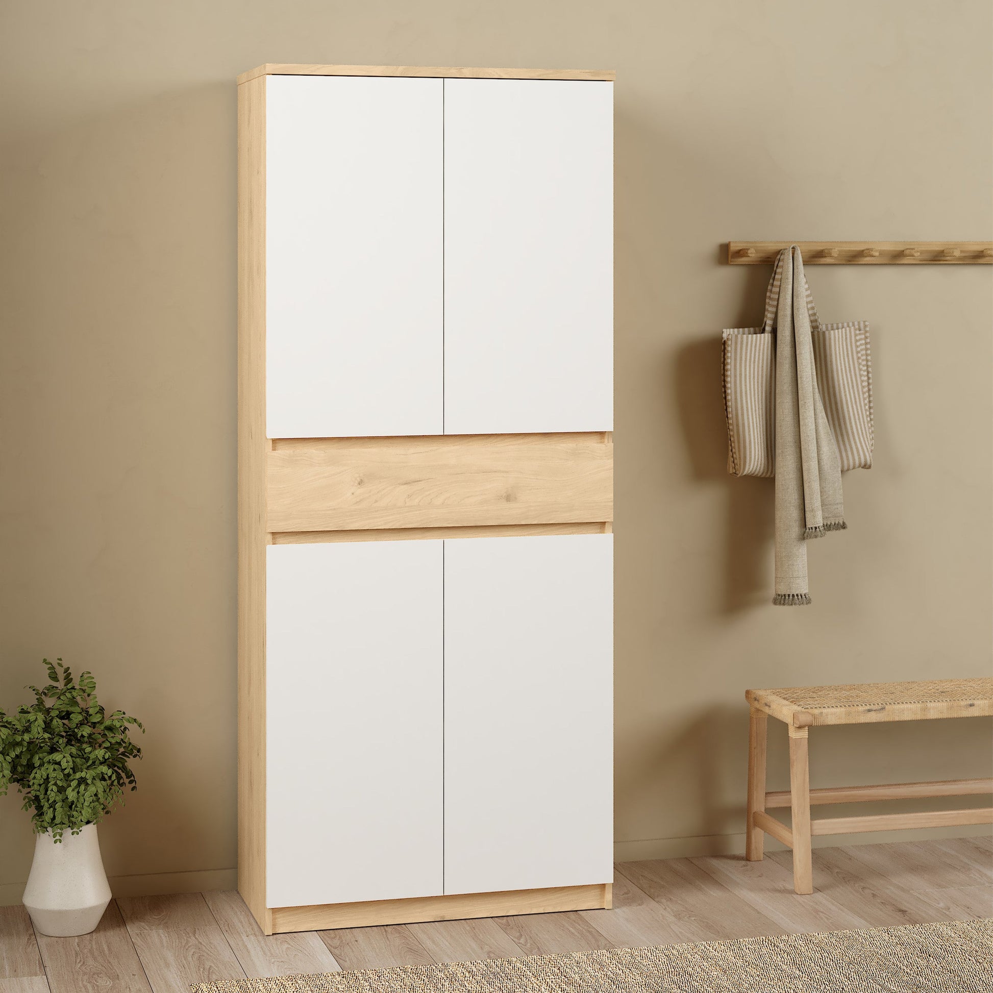 Cote | Furniture Naia Shoe Storage, 4 Doors + 1 Drawer - Oak & White Naia, Shoe Storage 70292210hl49