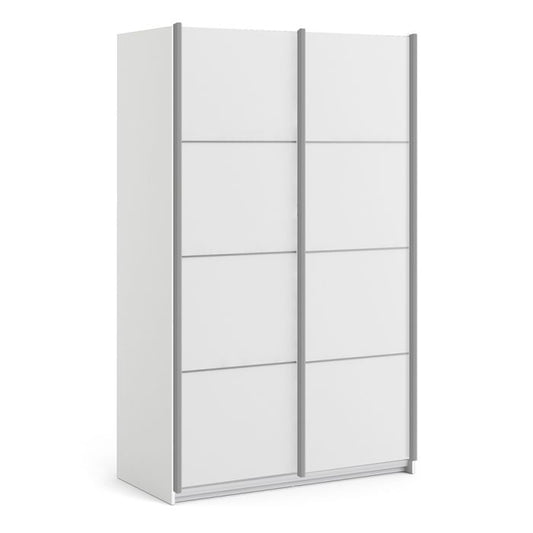 Cote | Furniture Verona Wardrobe, Sliding Doors + 5 Shelves (120cm) - White with White Doors Verona, Wardrobes 7037528104