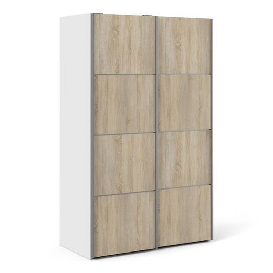 Cote | Furniture Verona Wardrobe, Sliding Doors + 5 Shelves (120cm) - White with Oak Doors  Verona, Wardrobes 7037528105