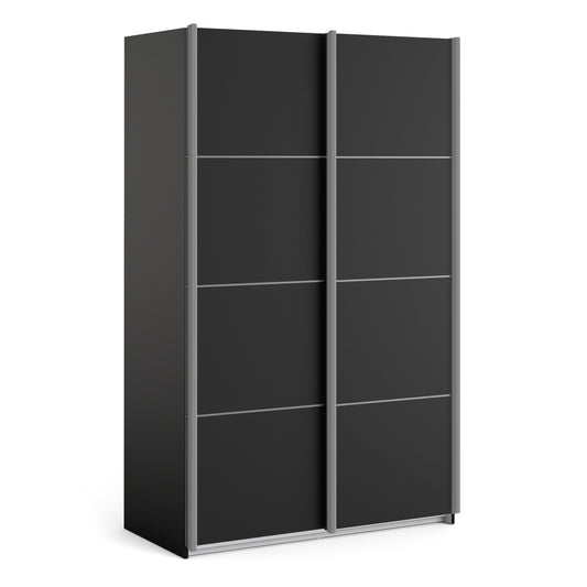 Cote | Furniture Verona Wardrobe, Sliding Doors + 5 Shelves (120cm) - Black with Black Doors Verona, Wardrobes 7037528162