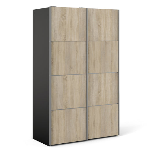 Cote | Furniture Verona Wardrobe, Sliding Doors + 5 Shelves (120cm) - Black with Oak Doors Verona, Wardrobes 7037528164