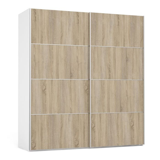 Cote | Furniture Verona Wardrobe, Sliding Doors + 2 Shelves (180cm) - White with Oak Doors Verona, Wardrobes 7037528216