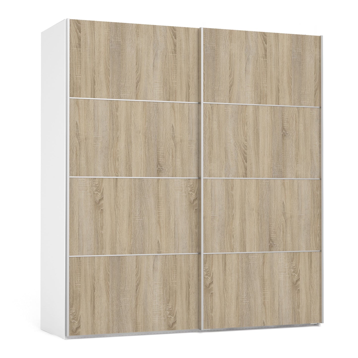 Cote | Furniture Verona Wardrobe, Sliding Doors + 5 Shelves (180cm) - White with Oak Doors Verona, Wardrobes 7037528220