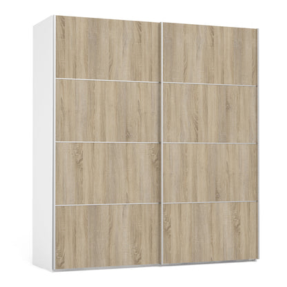 Cote | Furniture Verona Wardrobe, Sliding Doors + 5 Shelves (180cm) - White with Oak Doors Verona, Wardrobes 7037528220