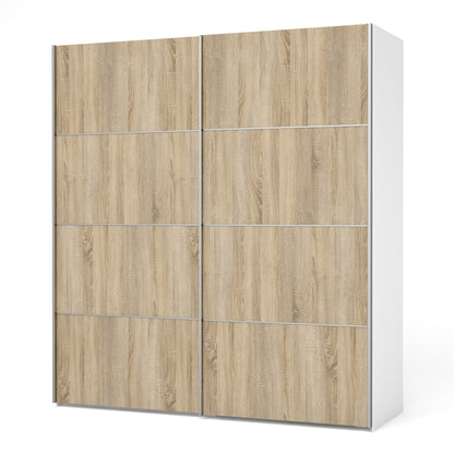 Cote | Furniture Verona Wardrobe, Sliding Doors + 5 Shelves (180cm) - White with Oak Doors Verona, Wardrobes 7037528220