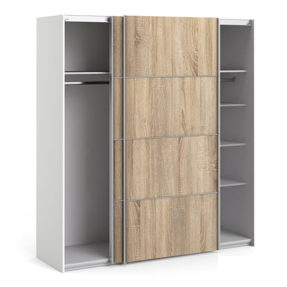 Cote | Furniture Verona Wardrobe, Sliding Doors + 5 Shelves (180cm) - White with Oak Doors Verona, Wardrobes 7037528220