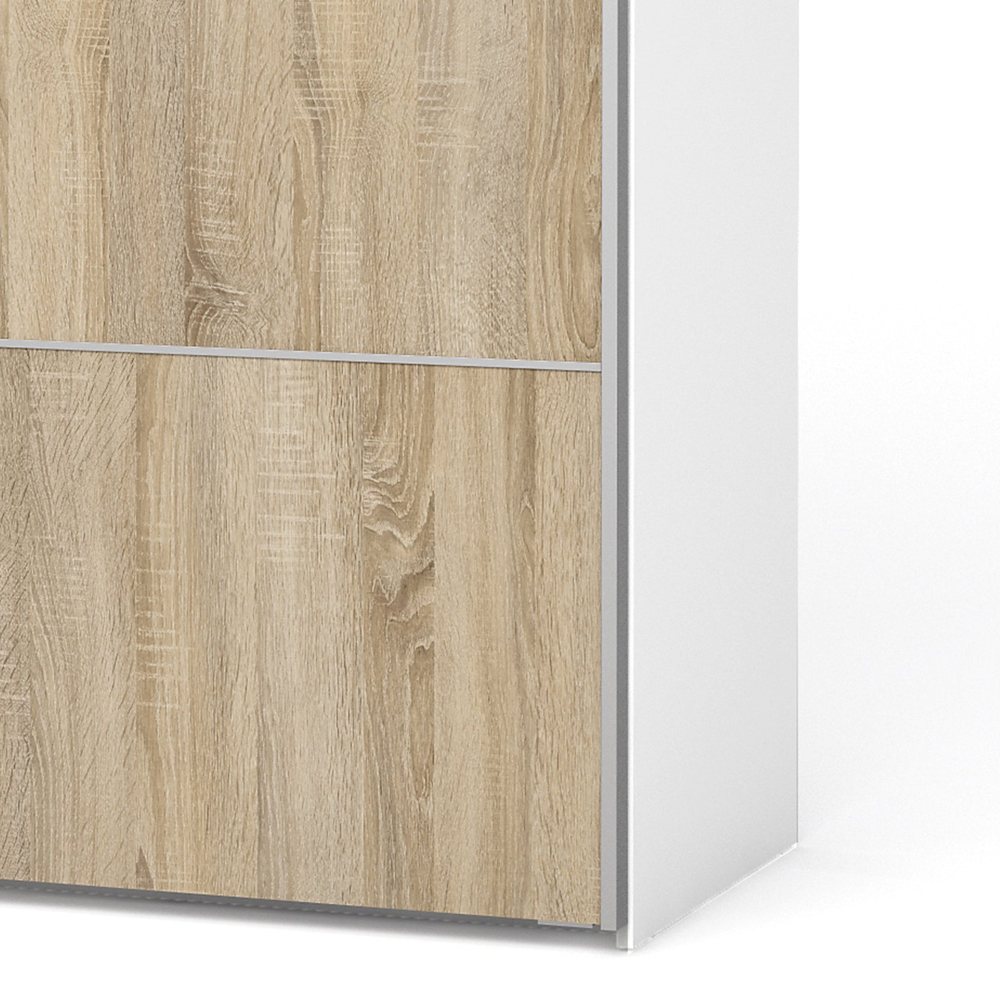 Cote | Furniture Verona Wardrobe, Sliding Doors + 5 Shelves (180cm) - White with Oak Doors Verona, Wardrobes 7037528220