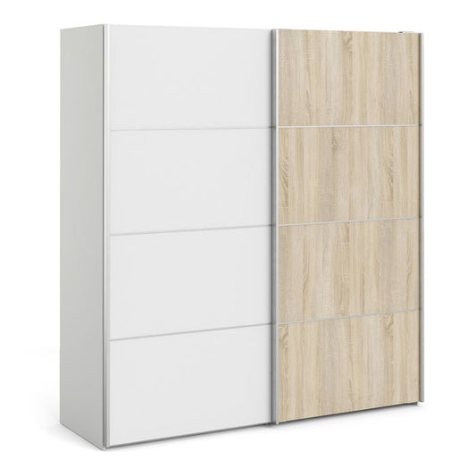 Cote | Furniture Verona Wardrobe, Sliding Doors + 2 Shelves (180cm) - White & White with Oak Doors Verona, Wardrobes 7037528223