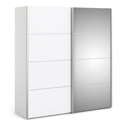 Cote | Furniture Verona Wardrobe, Sliding Doors + 2 Shelves (180cm) - White & White with Mirror Doors Verona, Wardrobes 7037528225