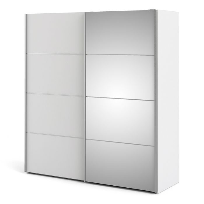 Cote | Furniture Verona Wardrobe, Sliding Doors + 2 Shelves (180cm) - White & White with Mirror Doors Verona, Wardrobes 7037528225