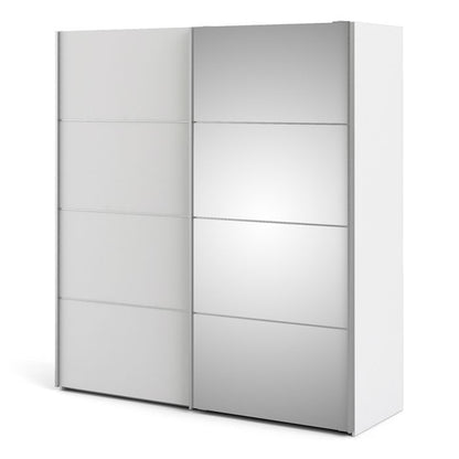 Cote | Furniture Verona Wardrobe, Sliding Doors + 2 Shelves (180cm) - White & White with Mirror Doors Verona, Wardrobes 7037528225