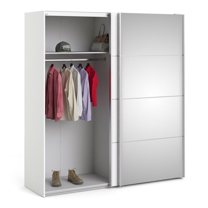 Cote | Furniture Verona Wardrobe, Sliding Doors + 2 Shelves (180cm) - White & White with Mirror Doors Verona, Wardrobes 7037528225