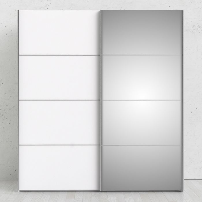 Cote | Furniture Verona Wardrobe, Sliding Doors + 2 Shelves (180cm) - White & White with Mirror Doors Verona, Wardrobes 7037528225