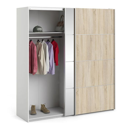 Cote | Furniture Verona Wardrobe, Sliding Doors + 2 Shelves (180cm) - Oak with Mirror Doors Verona, Wardrobes 7037528226