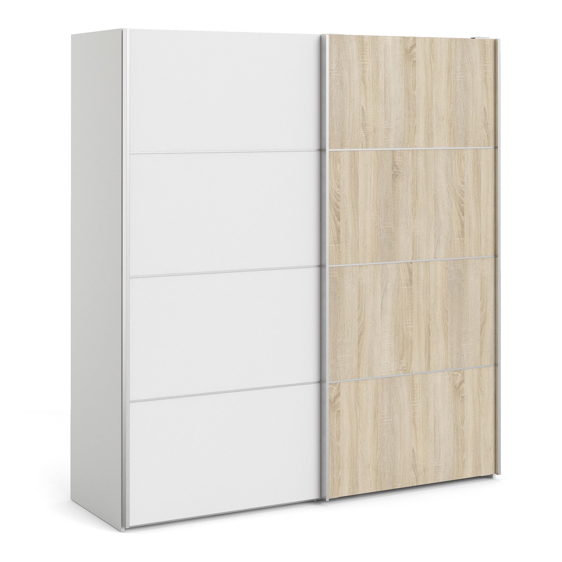 Cote | Furniture Verona Wardrobe, Sliding Doors + 5 Shelves (180cm) - White & White with Oak Doors Verona, Wardrobes 7037528228