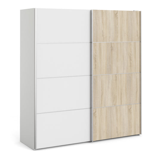 Cote | Furniture Verona Wardrobe, Sliding Doors + 5 Shelves (180cm) - White & White with Oak Doors Verona, Wardrobes 7037528228