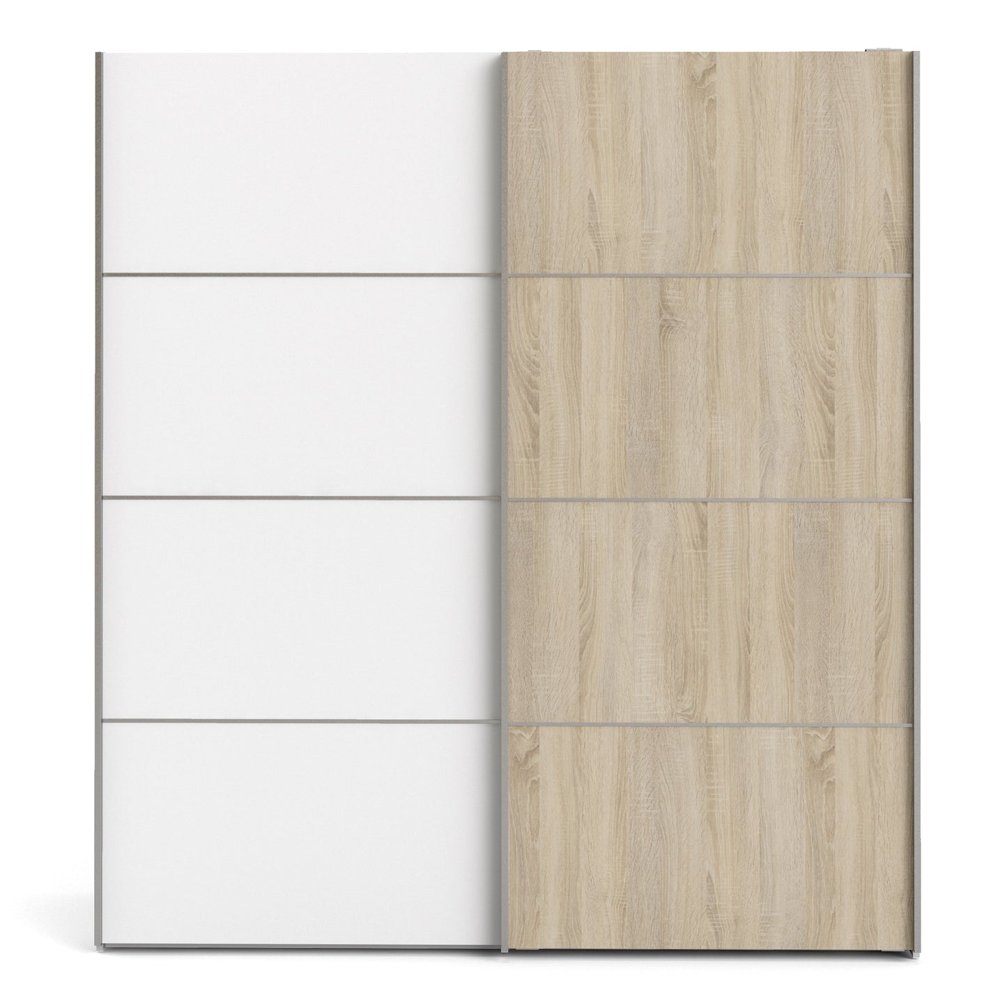 Cote | Furniture Verona Wardrobe, Sliding Doors + 5 Shelves (180cm) - White & White with Oak Doors Verona, Wardrobes 7037528228